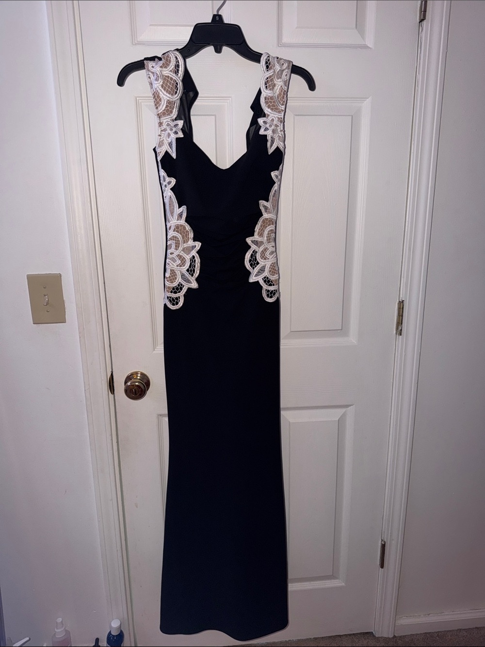 Black Maxi Dress with White Lace Appliqué. Bought in Europe never worn